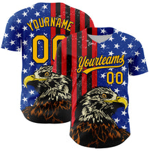 Load image into Gallery viewer, Custom Navy Gold-Red 3D American Flag Eagle And Star Authentic Baseball Jersey