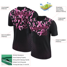 Load image into Gallery viewer, Custom Black Pink 3D Pink Ribbon Breast Cancer Heart Performance T-Shirt