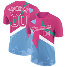 Load image into Gallery viewer, Custom Hot Pink Light Blue-White 3D Pink Ribbon Breast Cancer Performance T-Shirt