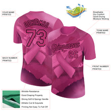 Load image into Gallery viewer, Custom Hot Pink Black 3D Pink Ribbon Breast Cancer Performance T-Shirt