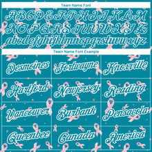 Load image into Gallery viewer, Custom Teal White 3D Pink Ribbon Breast Cancer Performance T-Shirt