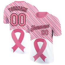 Load image into Gallery viewer, Custom Medium Pink Black-White 3D Pink Ribbon Breast Cancer Performance T-Shirt