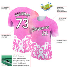 Load image into Gallery viewer, Custom Pink White-Black 3D Pink Ribbon Breast Cancer Performance T-Shirt