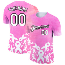 Load image into Gallery viewer, Custom Pink White-Black 3D Pink Ribbon Breast Cancer Performance T-Shirt
