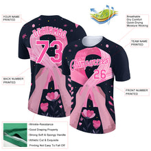 Load image into Gallery viewer, Custom Black Pink-White 3D Pink Ribbon Breast Cancer Performance T-Shirt