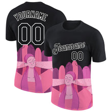 Load image into Gallery viewer, Custom Black Pink-White 3D Pink Ribbon Breast Cancer Performance T-Shirt