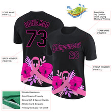 Load image into Gallery viewer, Custom Black Deep Pink 3D Pink Ribbon Breast Cancer Performance T-Shirt
