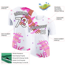 Load image into Gallery viewer, Custom White Black 3D Pink Ribbon Breast Cancer Performance T-Shirt