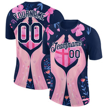 Load image into Gallery viewer, Custom Navy White 3D Pink Ribbon Breast Cancer Performance T-Shirt