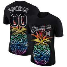 Load image into Gallery viewer, Custom Black White 3D Pattern Design Hawaii Style Glitter Pineapple Performance T-Shirt
