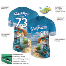 Load image into Gallery viewer, Custom Royal White 3D Pattern Design Hawaii Style A Cat Sunbathes On The Beach Performance T-Shirt