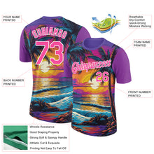 Load image into Gallery viewer, Custom Purple Pink-White 3D Pattern Design Hawaii Palm Trees On Beach Performance T-Shirt