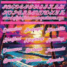 Load image into Gallery viewer, Custom Purple Pink-White 3D Pattern Design Hawaii Palm Trees On Beach Performance T-Shirt