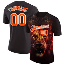 Load image into Gallery viewer, Custom Black Orange-White 3D Pattern Design Animal Lion Performance T-Shirt