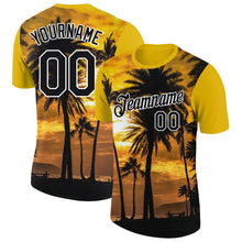Load image into Gallery viewer, Custom Gold Black-White 3D Pattern Design Hawaii Palm Trees Performance T-Shirt