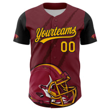 Load image into Gallery viewer, Custom Crimson Gold-Black 3D Pattern Design Football Helmet And Animal Claw Authentic Baseball Jersey