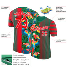 Load image into Gallery viewer, Custom Fire Red Kelly Green-White 3D Tropical Hawaii Palm Leaves And Animal Parrot Performance T-Shirt