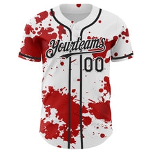 Load image into Gallery viewer, Custom White Black-Red 3D Pattern Design Rave Splash Authentic Baseball Jersey