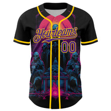 Load image into Gallery viewer, Custom Black Purple-Yellow 3D Pattern Design Rave Skull Authentic Baseball Jersey