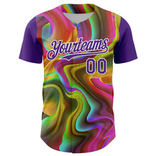 Load image into Gallery viewer, Custom Purple White 3D Pattern Design Rave Psychedelic Liquid And Skull Authentic Baseball Jersey