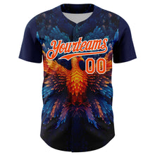 Load image into Gallery viewer, Custom Navy Orange-White 3D Pattern Design Rave Phoenix Authentic Baseball Jersey