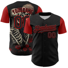 Load image into Gallery viewer, Custom Black Red 3D Pattern Design Rave Gothic Style Authentic Baseball Jersey
