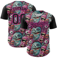 Load image into Gallery viewer, Custom Black Deep Pink 3D Pattern Design Rave Monster Authentic Baseball Jersey
