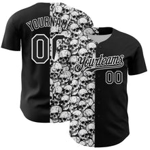 Load image into Gallery viewer, Custom Black White 3D Pattern Design Rave Skull Authentic Baseball Jersey