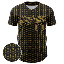 Load image into Gallery viewer, Custom Black Old Gold 3D Pattern Design Hearts Authentic Baseball Jersey