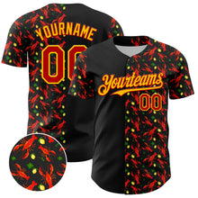 Load image into Gallery viewer, Custom Black Red-Yellow 3D Pattern Design Animal Lobster Fruit Lemon Authentic Baseball Jersey