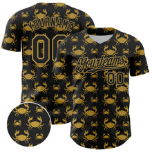Load image into Gallery viewer, Custom Black Old Gold 3D Pattern Design Animal Crab Fruit Lemon Authentic Baseball Jersey