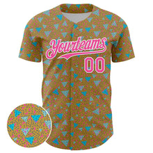Load image into Gallery viewer, Custom Old Gold Pink-White 3D Pattern Design Geometric Shape Authentic Baseball Jersey