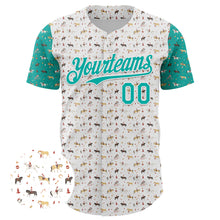 Load image into Gallery viewer, Custom White Aqua 3D Pattern Design Rodeo Cowboy Authentic Baseball Jersey