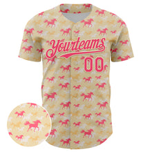 Load image into Gallery viewer, Custom Cream Neon Pink 3D Pattern Design Animal Horse Authentic Baseball Jersey