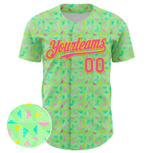 Load image into Gallery viewer, Custom Pea Green Pink-Yellow 3D Pattern Design Geometric Shape Authentic Baseball Jersey