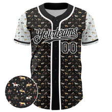 Load image into Gallery viewer, Custom Black White 3D Pattern Design Rodeo Cowboy Authentic Baseball Jersey
