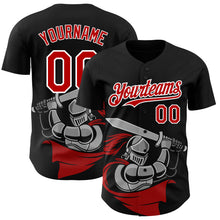 Load image into Gallery viewer, Custom Black Red-White 3D Pattern Design Knight Hero Art Authentic Baseball Jersey