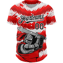 Load image into Gallery viewer, Custom Red Black-White 3D Pattern Design Knight Hero Art Authentic Baseball Jersey