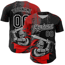Load image into Gallery viewer, Custom Black Red-White 3D Pattern Design Knight Hero Art Authentic Baseball Jersey