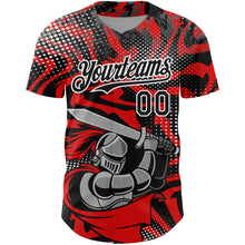 Load image into Gallery viewer, Custom Red Black-White 3D Pattern Design Knight Hero Art Authentic Baseball Jersey