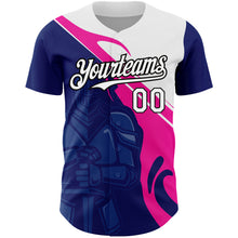 Load image into Gallery viewer, Custom Royal Pink-Black 3D Pattern Design Knight Hero Art Authentic Baseball Jersey