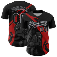 Load image into Gallery viewer, Custom Black Red-Gray 3D Pattern Design Knight Hero Art Authentic Baseball Jersey