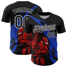 Load image into Gallery viewer, Custom Black Thunder Blue-Red 3D Pattern Design Knight Hero Art Authentic Baseball Jersey