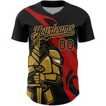 Load image into Gallery viewer, Custom Black Red-Old Gold 3D Pattern Design Knight Hero Art Authentic Baseball Jersey