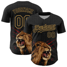 Load image into Gallery viewer, Custom Black Old Gold 3D Pattern Design Animal Lion Authentic Baseball Jersey