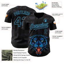 Load image into Gallery viewer, Custom Black Sky Blue 3D Pattern Design Animal Panther Authentic Baseball Jersey
