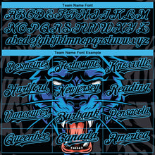 Load image into Gallery viewer, Custom Black Sky Blue 3D Pattern Design Animal Panther Authentic Baseball Jersey