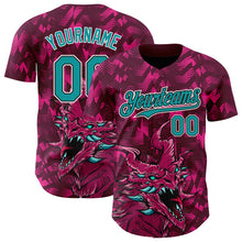 Load image into Gallery viewer, Custom Crimson Teal-Black 3D Pattern Design Animal Dragon Authentic Baseball Jersey