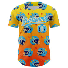 Load image into Gallery viewer, Custom Light Yellow Sky Blue Orange-Cream 3D Pattern Design Flame Football Helmet Authentic Baseball Jersey