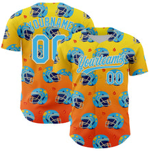 Load image into Gallery viewer, Custom Light Yellow Sky Blue Orange-Cream 3D Pattern Design Flame Football Helmet Authentic Baseball Jersey